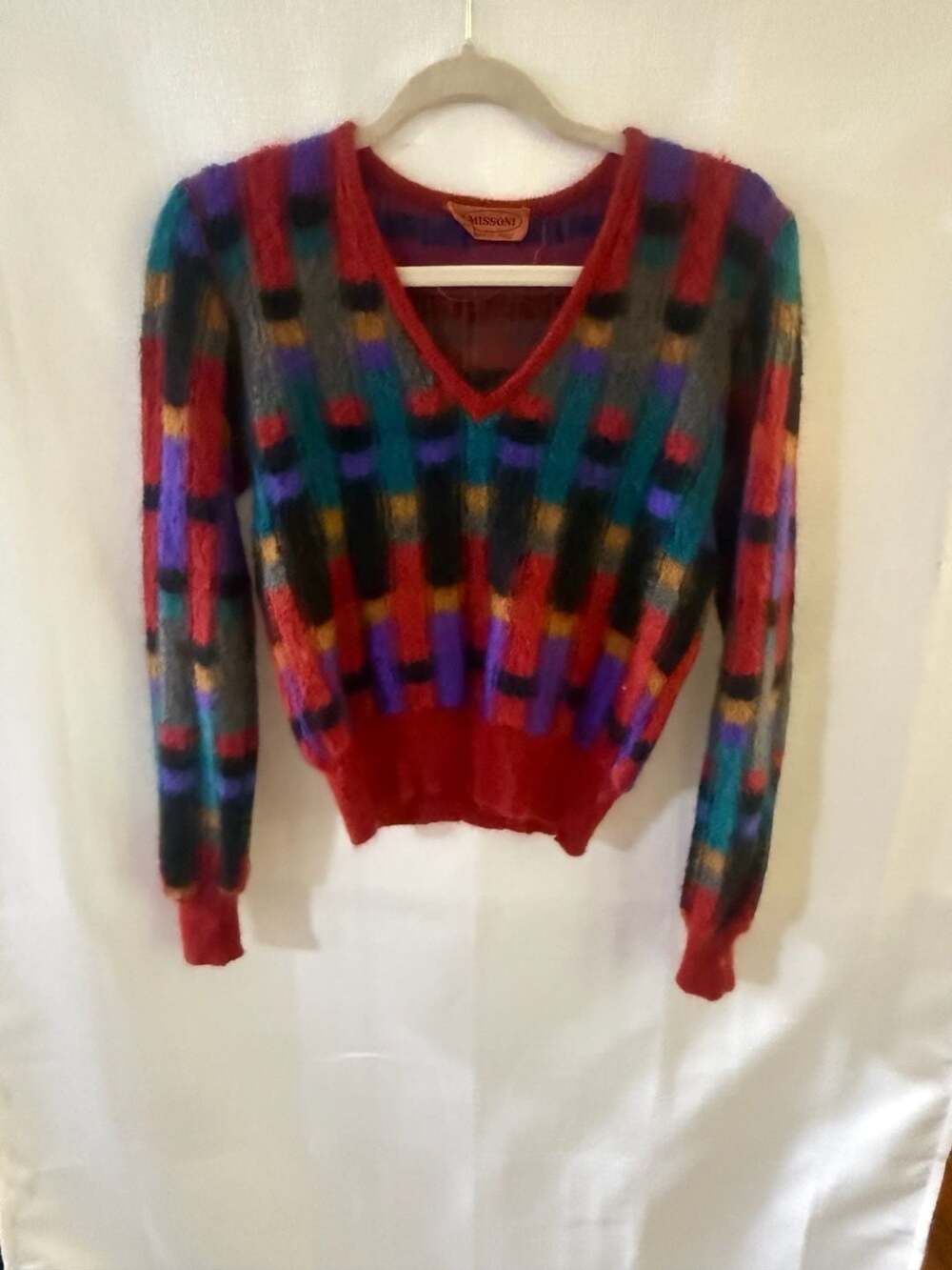 Vintage Missoni Multi-Color Mohair Blend V-Neck Sweater